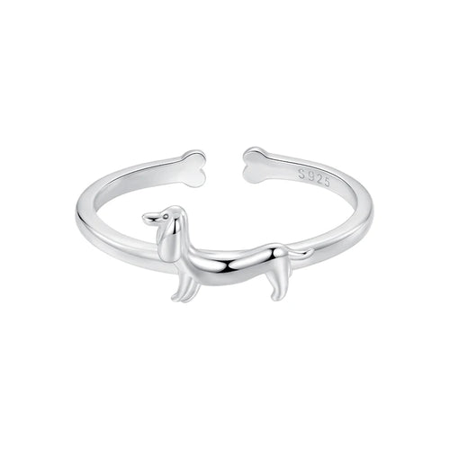 925 Sterling Silver Cute Dachshund Ring for Women, Lovely Pet Dog Open Ring Statement Ring Jewelry Gift for Pet Lover