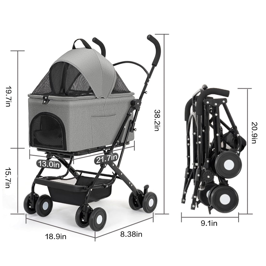 3 in 1 Dog Stroller 4 Wheels Folding Pet Stroller with Detachable Carrier Multifunction Dog Travel Carrier Portable Pet Jogging Stroller for Medium Small Dogs Cats (Blue)