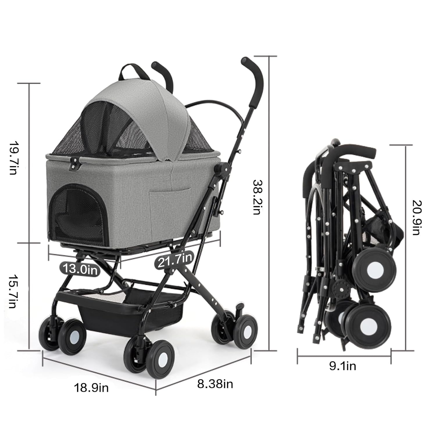 3 in 1 Dog Stroller 4 Wheels Folding Pet Stroller with Detachable Carrier Multifunction Dog Travel Carrier Portable Pet Jogging Stroller for Medium Small Dogs Cats (Blue)