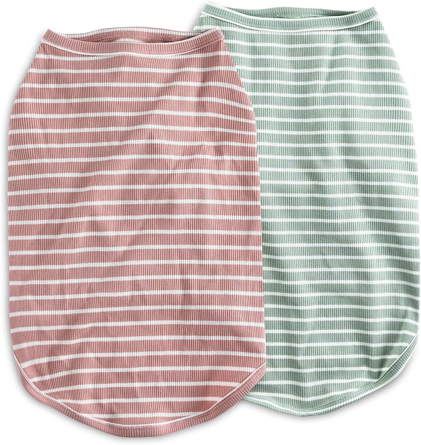 Dog Shirt Vest Lightweight Stretchy Dog T-Shirts Soft Cool Shirts Sleeveless Stripe Vests Breathable Clothes for Puppy Kitty Cats Small Medium Large Dogs 2 Pack Pink + Green [ 5XL ]