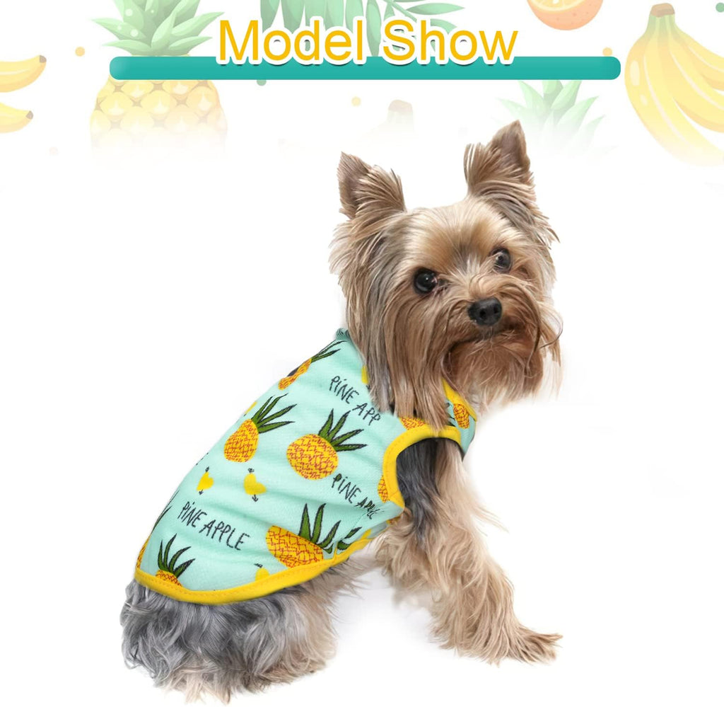 Set of 2 Dog Clothes for Small Dog Boy Girl Summer Pet Puppy Hawaiian Shirt for Chihuahua Yorkie Cute Fruit Banana Pineapple Patterns Tshirts Outfits (Medium, Banana + Pineapple)