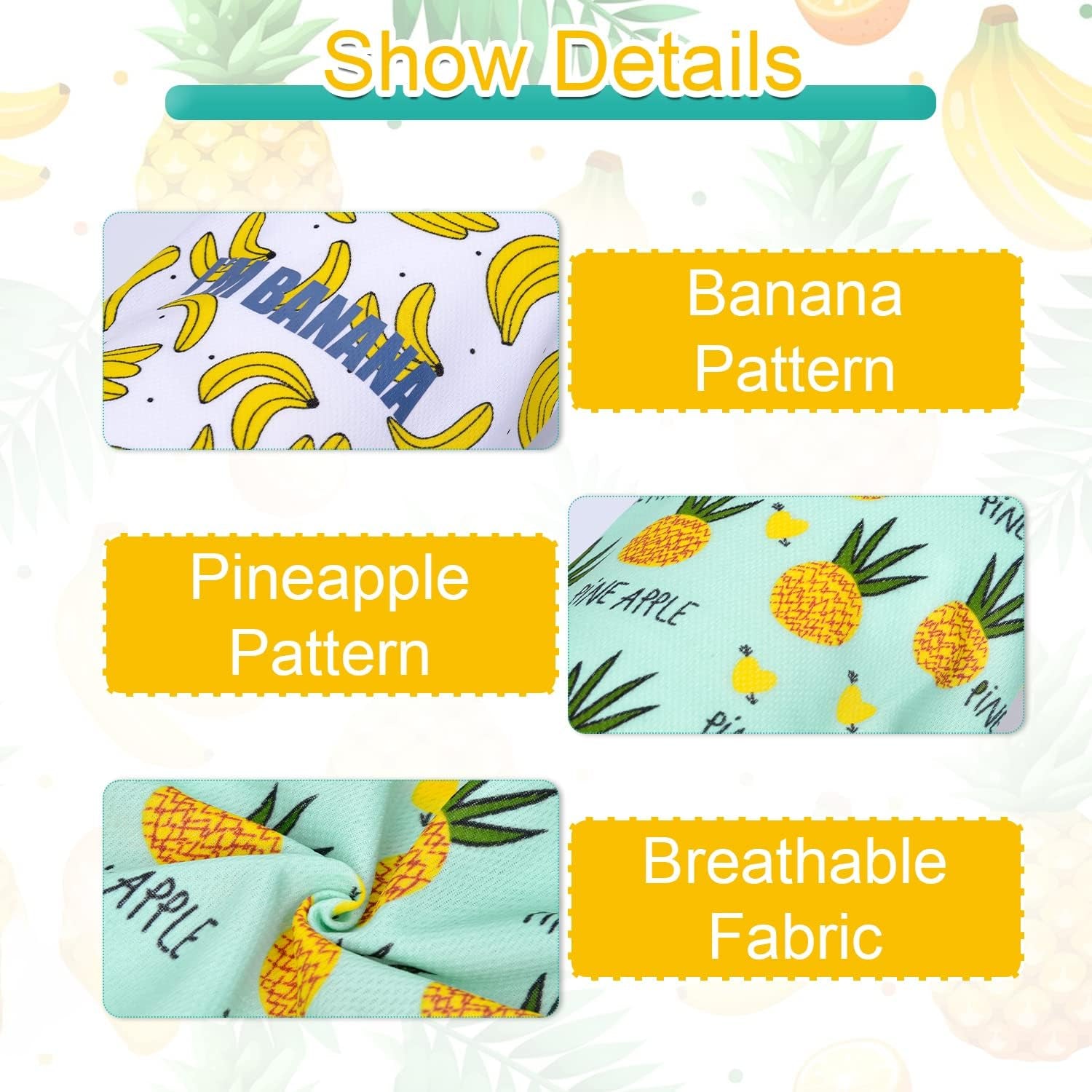 Set of 2 Dog Clothes for Small Dog Boy Girl Summer Pet Puppy Hawaiian Shirt for Chihuahua Yorkie Cute Fruit Banana Pineapple Patterns Tshirts Outfits (Medium, Banana + Pineapple)