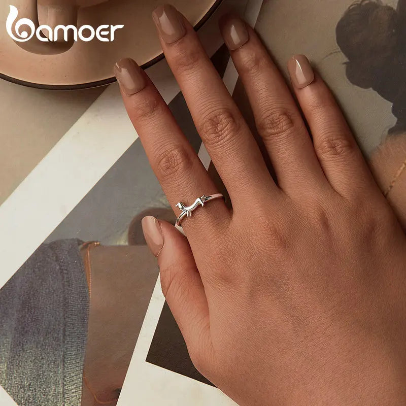 925 Sterling Silver Cute Dachshund Ring for Women, Lovely Pet Dog Open Ring Statement Ring Jewelry Gift for Pet Lover
