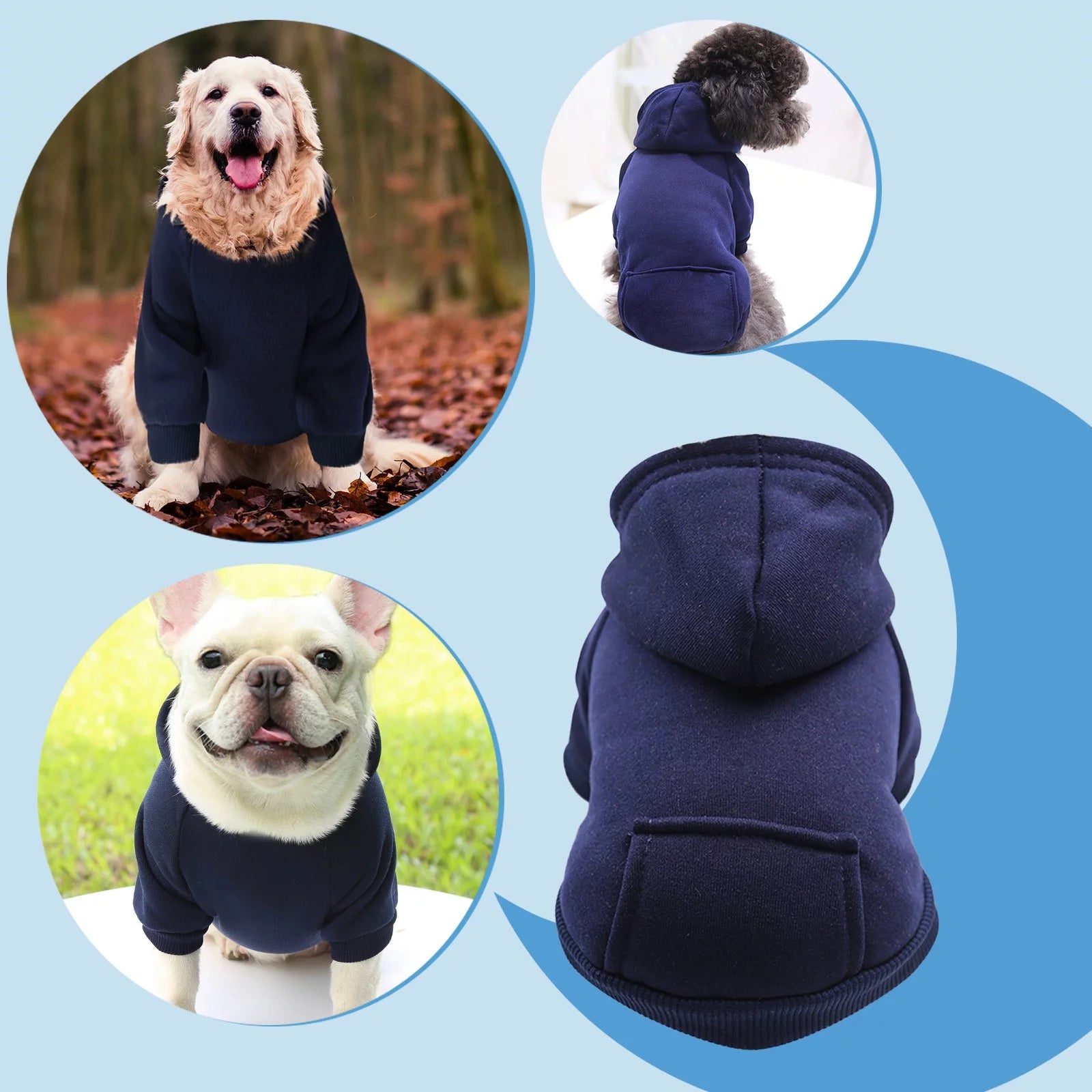 Dog Sweater Dog Hoodie with Pocket - Fall Winter Warm Sweater Puppy Clothes for Small Medium Dogs Boy Girl Dog Clothes Navy