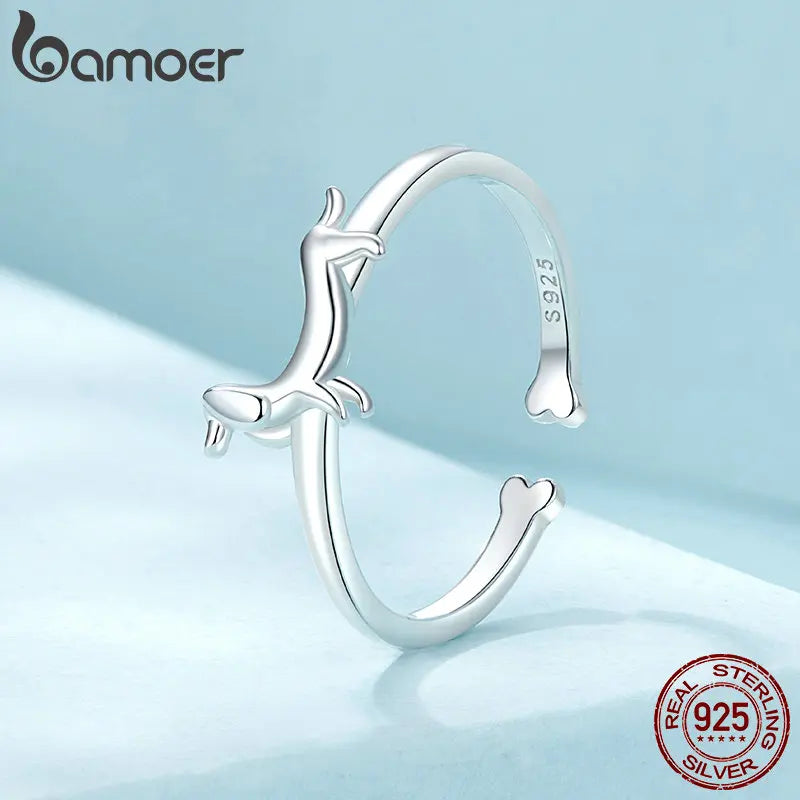 925 Sterling Silver Cute Dachshund Ring for Women, Lovely Pet Dog Open Ring Statement Ring Jewelry Gift for Pet Lover