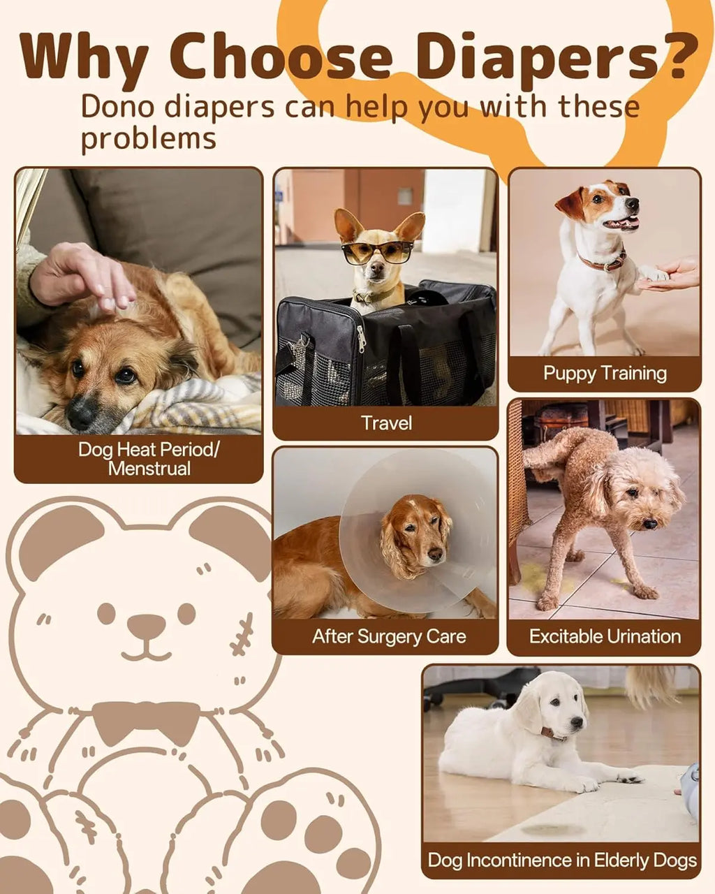 Dono Disposable Dog Diapers Female-60Pcs/20Pcs, Pull It up Doggie Diapers for Female Dogs with 360° Stretchy Waist, Doggy Diapers for Dog in Heat Period, Super Absorbent Leak-Proof Puppy Diapers,Perfect for Summervibes and Petlovers