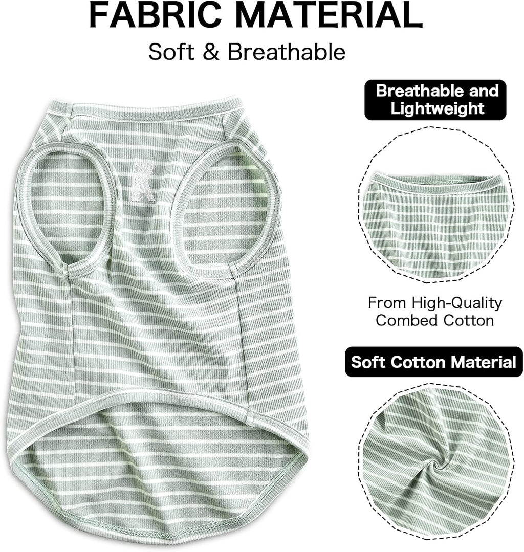 Dog Shirt Vest Lightweight Stretchy Dog T-Shirts Soft Cool Shirts Sleeveless Stripe Vests Breathable Clothes for Puppy Kitty Cats Small Medium Large Dogs 2 Pack Pink + Green [ 5XL ]