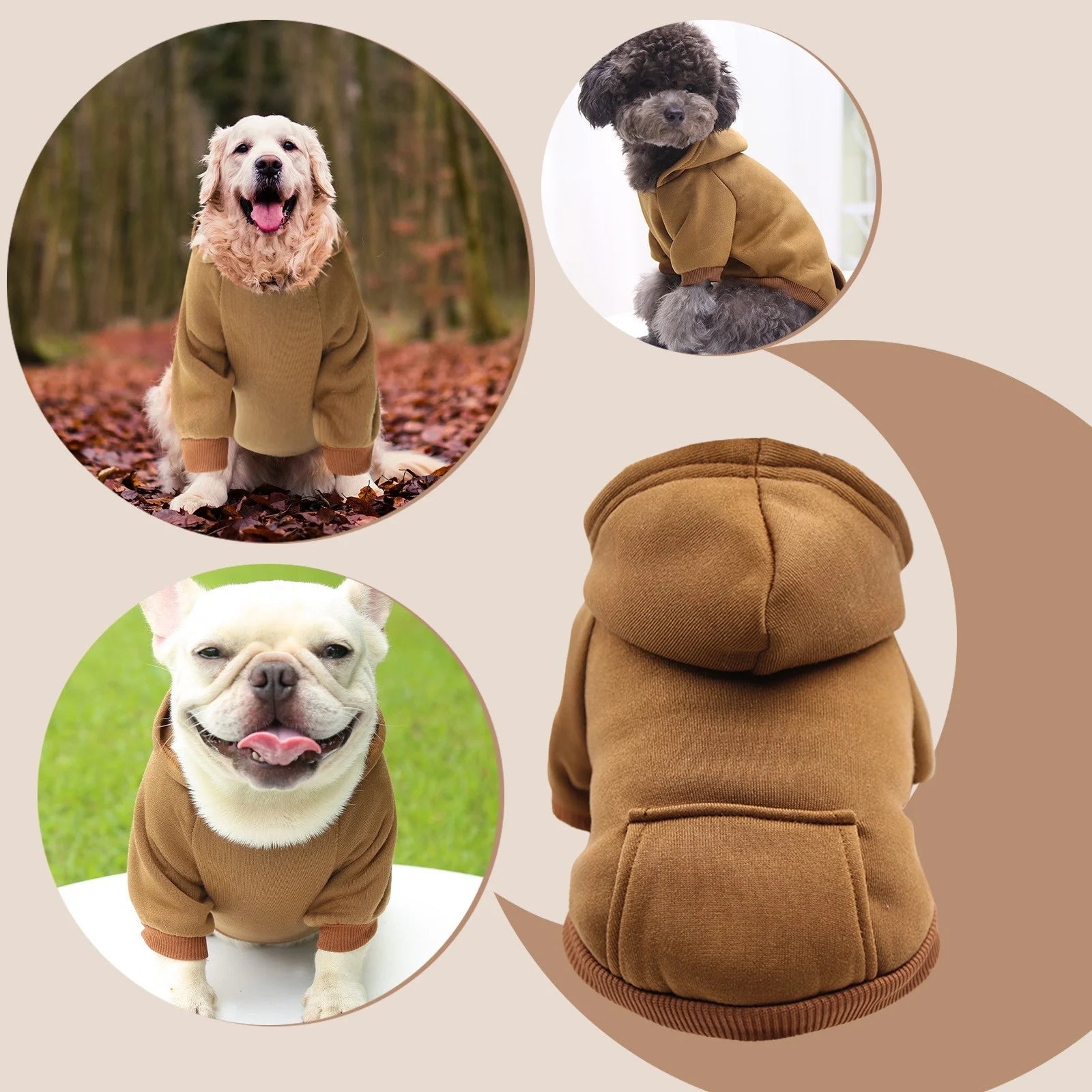 Dog Sweaters, Pet Supplies, Dog Hoodie with Pocket, Fall Winter Warm Fleece Sweater Puppy Clothes for Small Dogs, Brown M