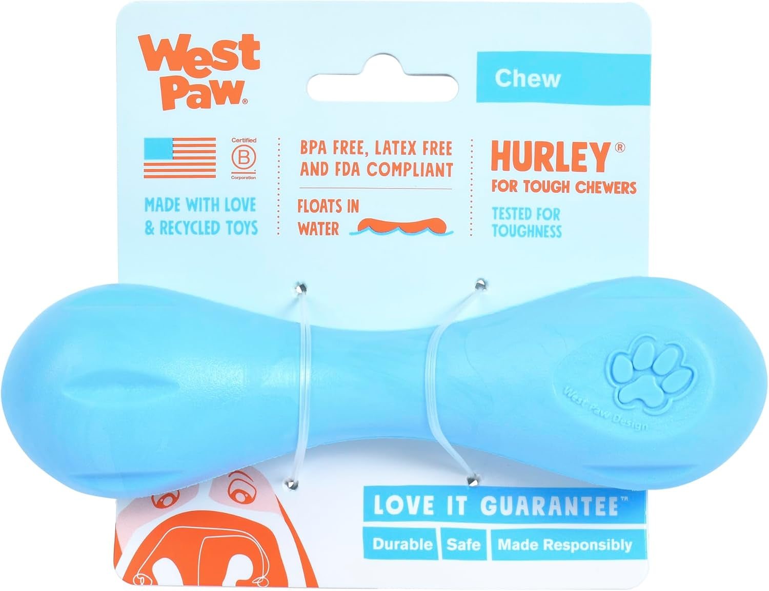 Zogoflex Hurley Dog Bone Chew Toy – Floatable Pet Toys for Aggressive Chewers, Catch, Fetch – Bright-Colored Bones for Dogs – Recyclable, Dishwasher-Safe, Non-Toxic, Small, Aqua