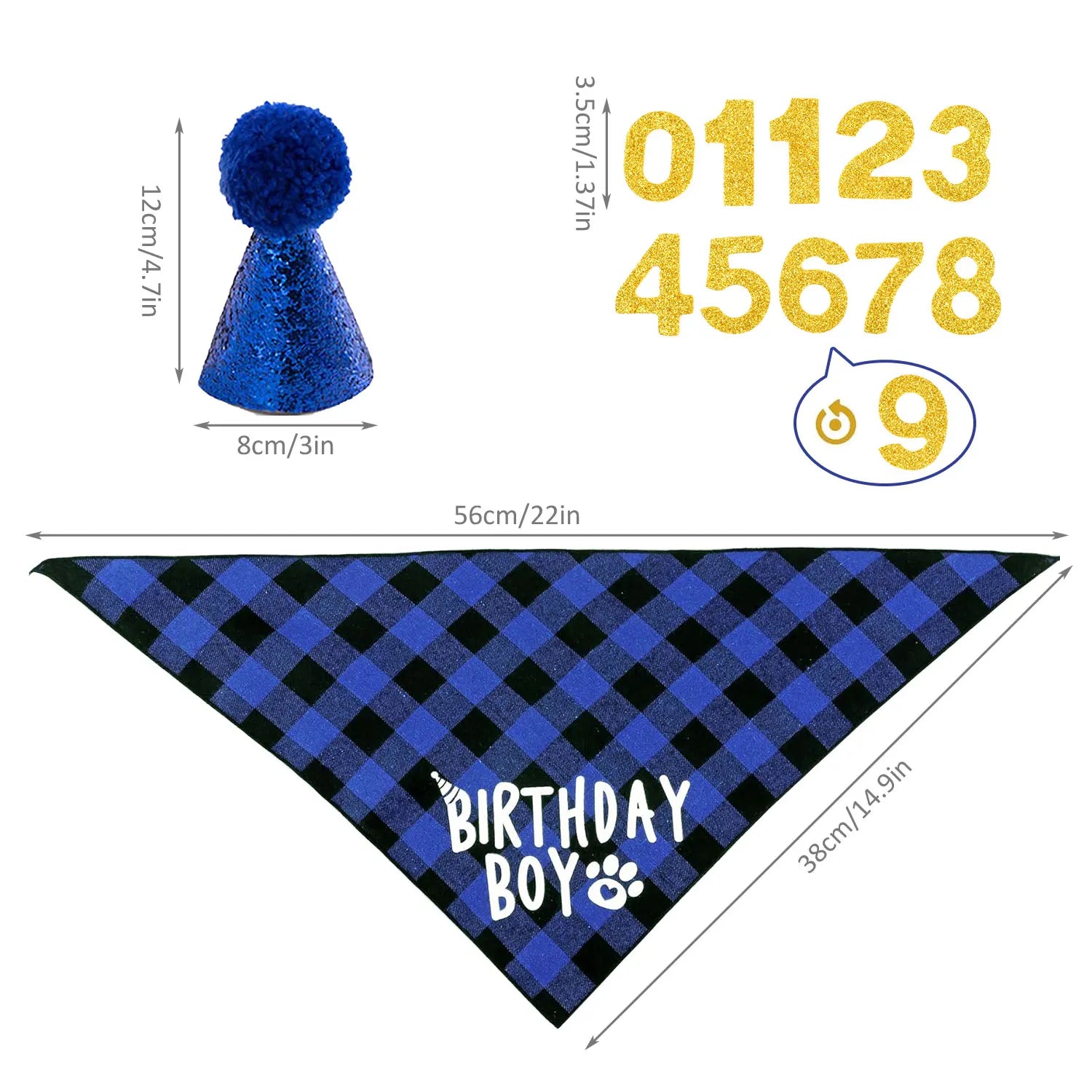 4Pcs Dog Birthday Party Supplies, Birthday Boy Dog Bandana, Dog Birthday Hat with Numbers for Medium Large Dogs Pets
