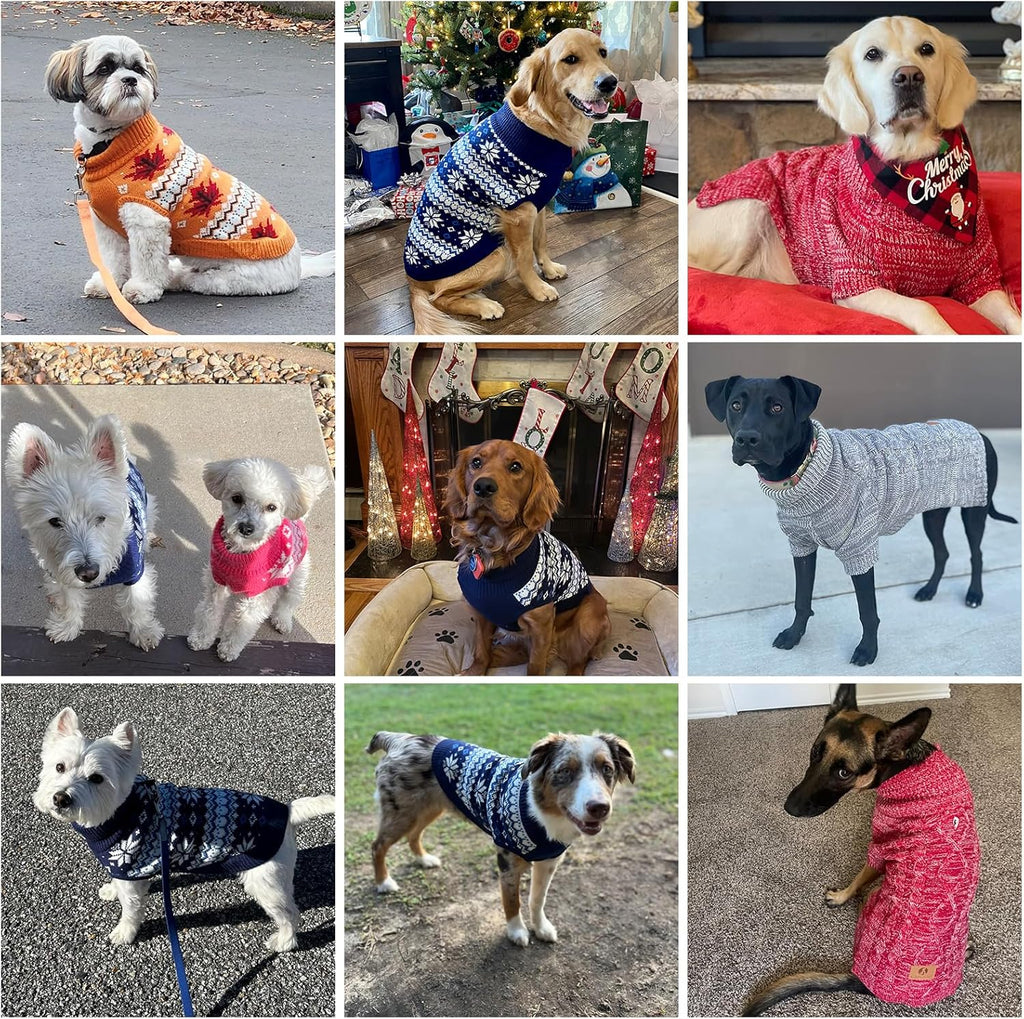 Cable Knit Dog Sweater Turtleneck, Cold Weather Pullover Classic Knitwear, Snowflake Pattern Thick Warm Winter Pet Clothes, Dog Christmas Sweater for Small Medium Large Dogs Cats,Green SM