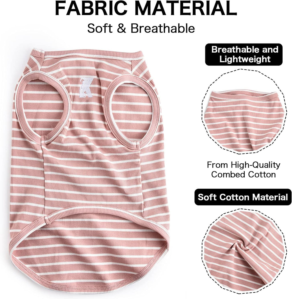 Dog Shirt Vest Lightweight Stretchy Dog T-Shirts Soft Cool Shirts Sleeveless Stripe Vests Breathable Clothes for Puppy Kitty Cats Small Medium Large Dogs 2 Pack Pink + Green [ 5XL ]