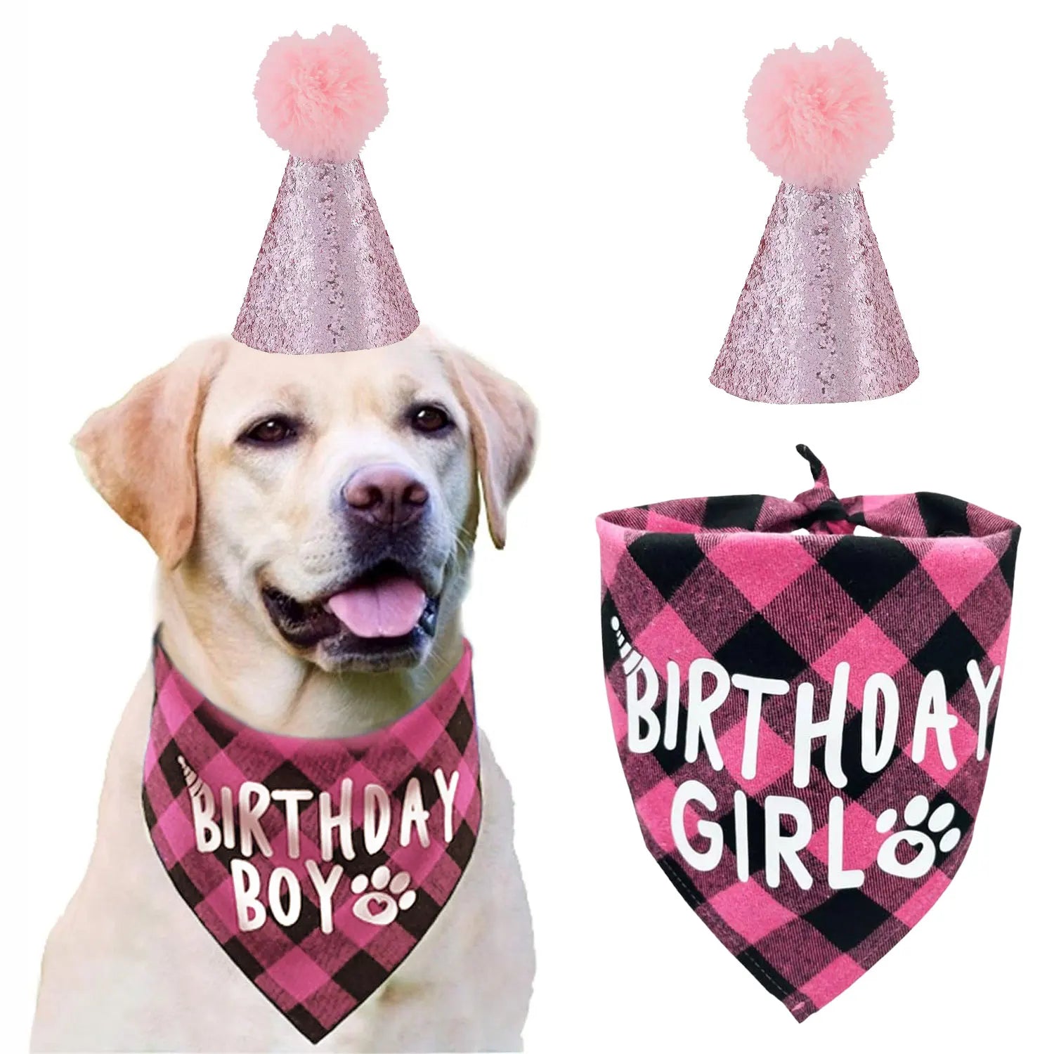 4Pcs Dog Birthday Party Supplies, Birthday Boy Dog Bandana, Dog Birthday Hat with Numbers for Medium Large Dogs Pets