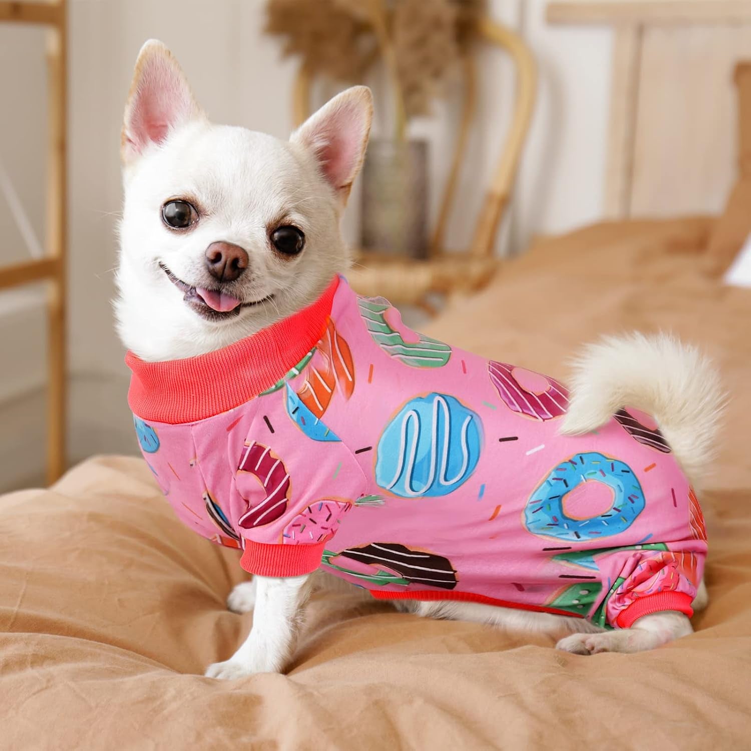 2 Pack Adorable Dog Pajamas Breathable Puppy Jumpsuit Soft Dog Clothes Fashionable Donut Sushi Pattern Dog Apparel Dog Pjs, Medium