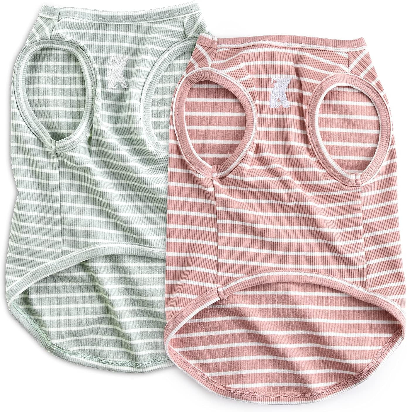 Dog Shirt Vest Lightweight Stretchy Dog T-Shirts Soft Cool Shirts Sleeveless Stripe Vests Breathable Clothes for Puppy Kitty Cats Small Medium Large Dogs 2 Pack Pink + Green [ 5XL ]