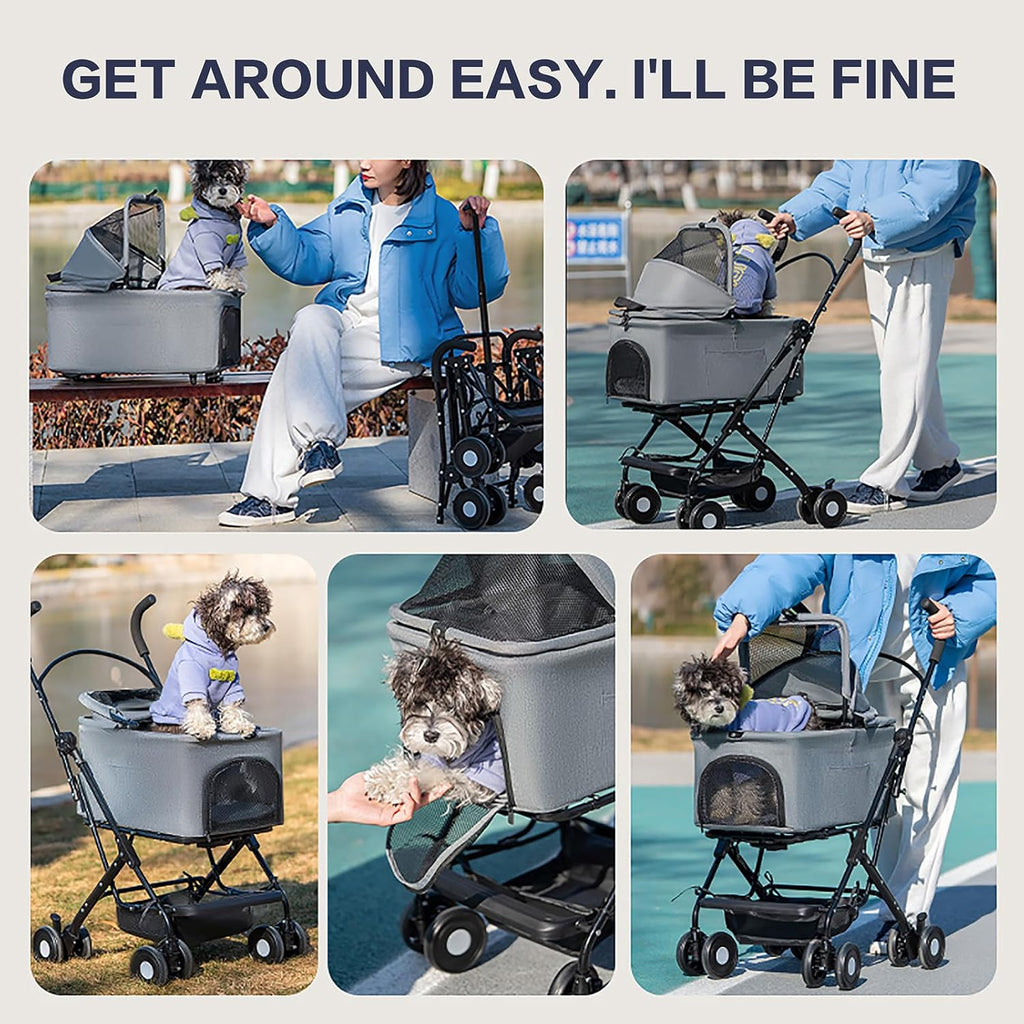 3 in 1 Dog Stroller 4 Wheels Folding Pet Stroller with Detachable Carrier Multifunction Dog Travel Carrier Portable Pet Jogging Stroller for Medium Small Dogs Cats (Blue)