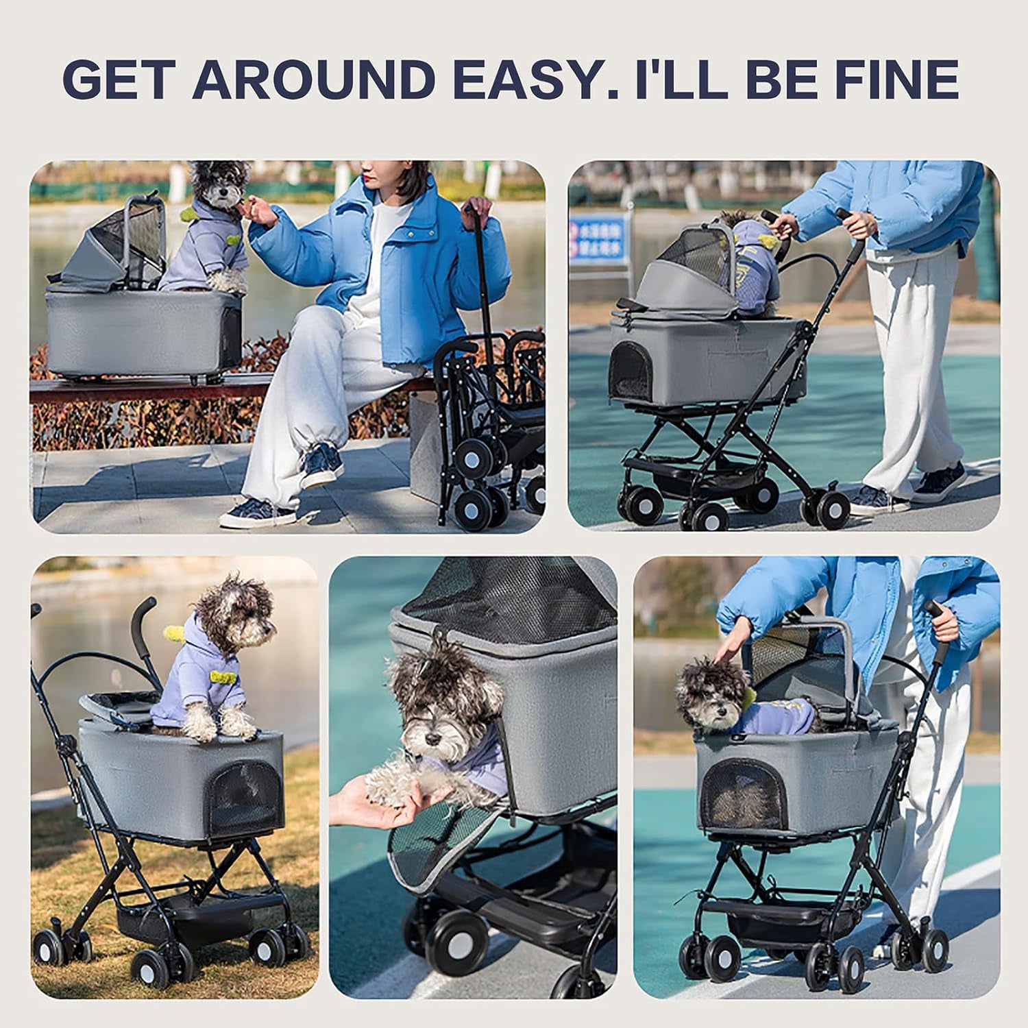 3 in 1 Dog Stroller 4 Wheels Folding Pet Stroller with Detachable Carrier Multifunction Dog Travel Carrier Portable Pet Jogging Stroller for Medium Small Dogs Cats (Blue)