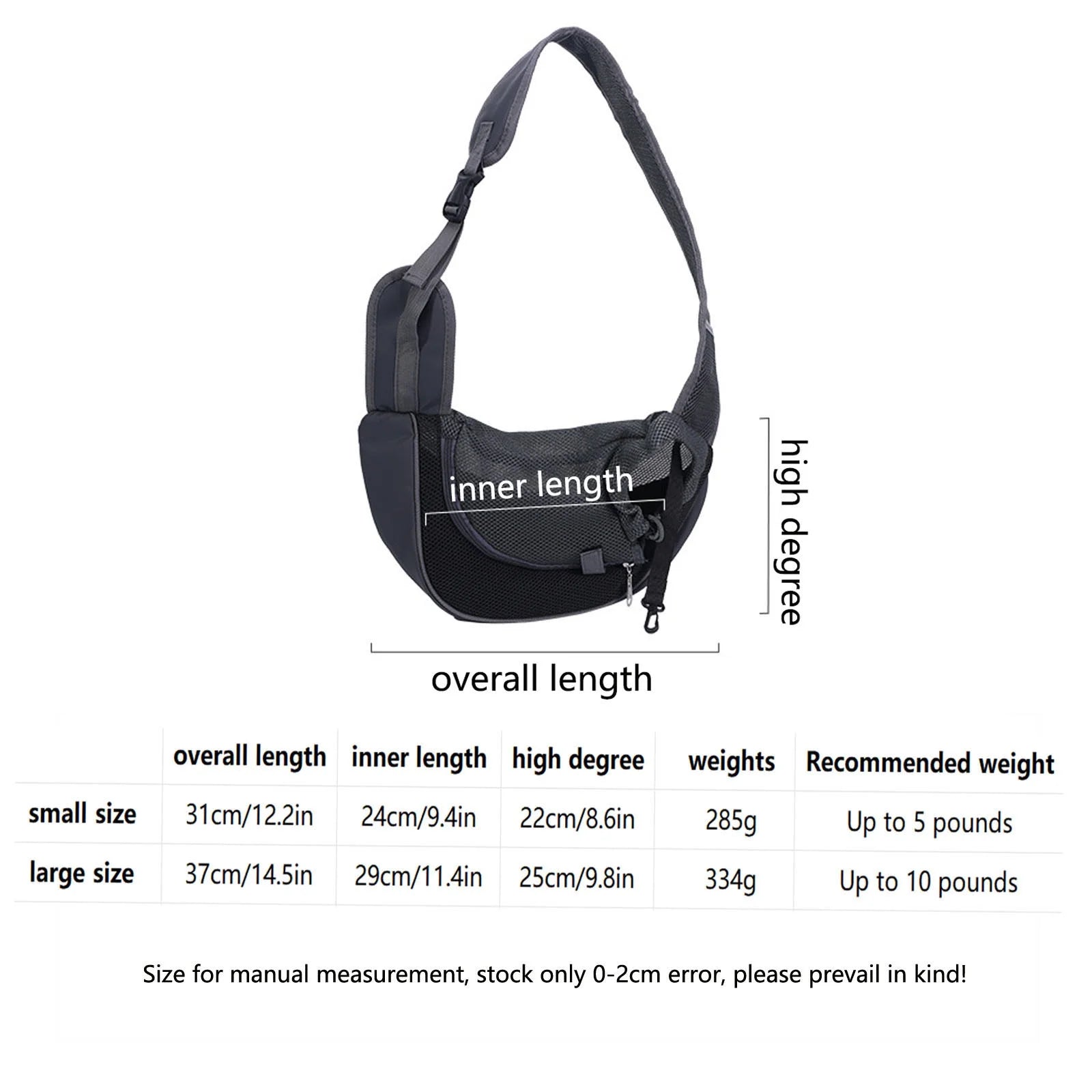 Pet Dog Sling Carrier 0-5 Lbs, Pet Backpack, Drawstring Dog Papoose with Adjustable Strap, Breathable Mesh Bag for Puppy Cat, Crossbody Satchel Dog Purse for Outdoor Travel Walking