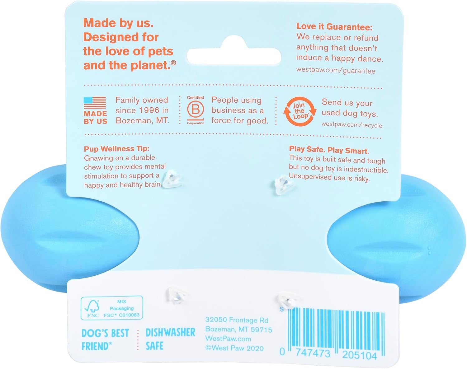 Zogoflex Hurley Dog Bone Chew Toy – Floatable Pet Toys for Aggressive Chewers, Catch, Fetch – Bright-Colored Bones for Dogs – Recyclable, Dishwasher-Safe, Non-Toxic, Small, Aqua