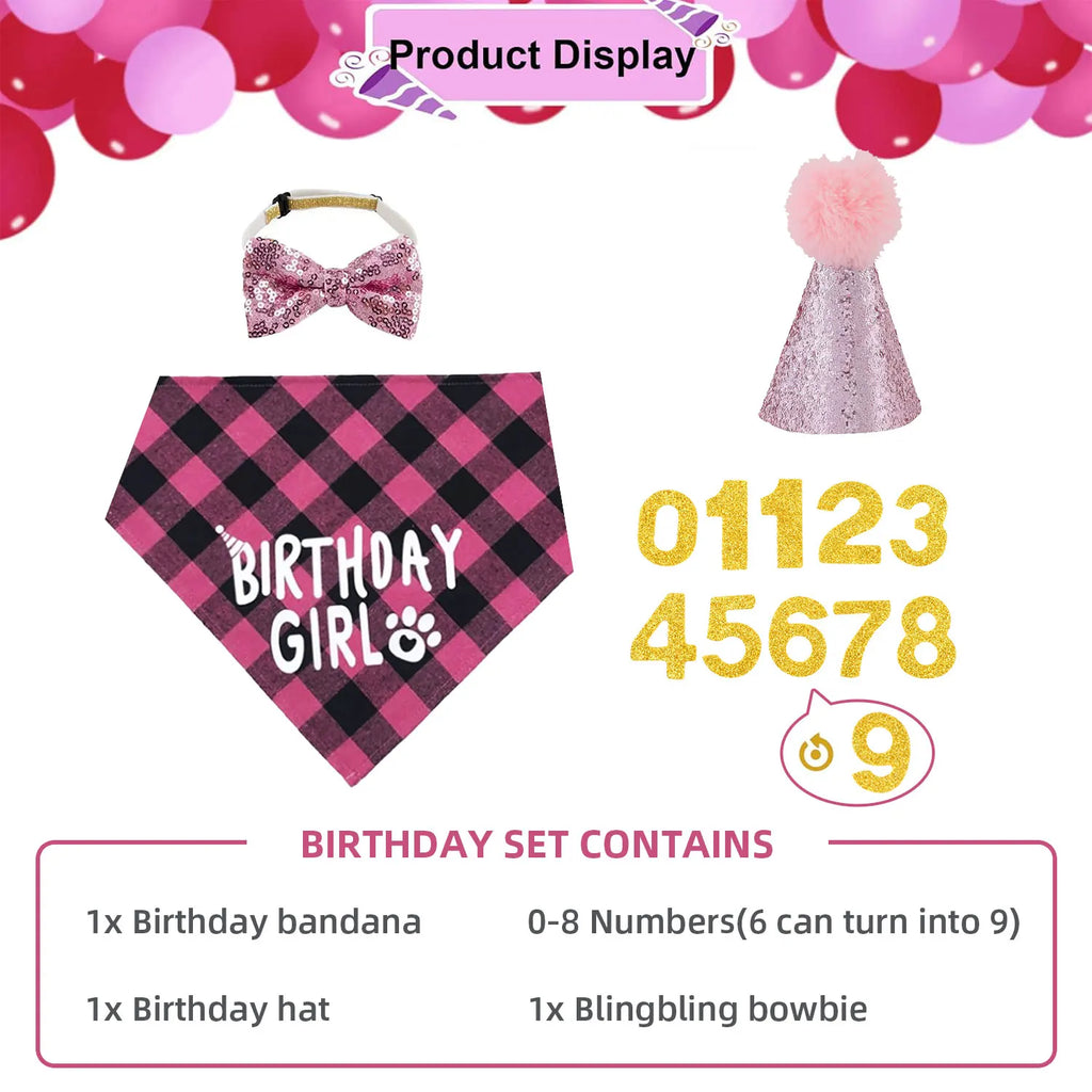 4Pcs Dog Birthday Party Supplies, Birthday Boy Dog Bandana, Dog Birthday Hat with Numbers for Medium Large Dogs Pets