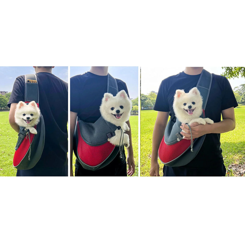 Pet Dog Sling Carrier 0-5 Lbs, Pet Backpack, Drawstring Dog Papoose with Adjustable Strap, Breathable Mesh Bag for Puppy Cat, Crossbody Satchel Dog Purse for Outdoor Travel Walking