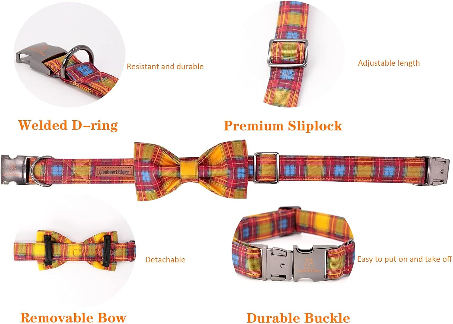 Fall Dog Collars, Soft Bowtie Dog Collar, Puppy Collar Adjustable Heavy Duty Dog Collar with Bow for Medium Dogs
