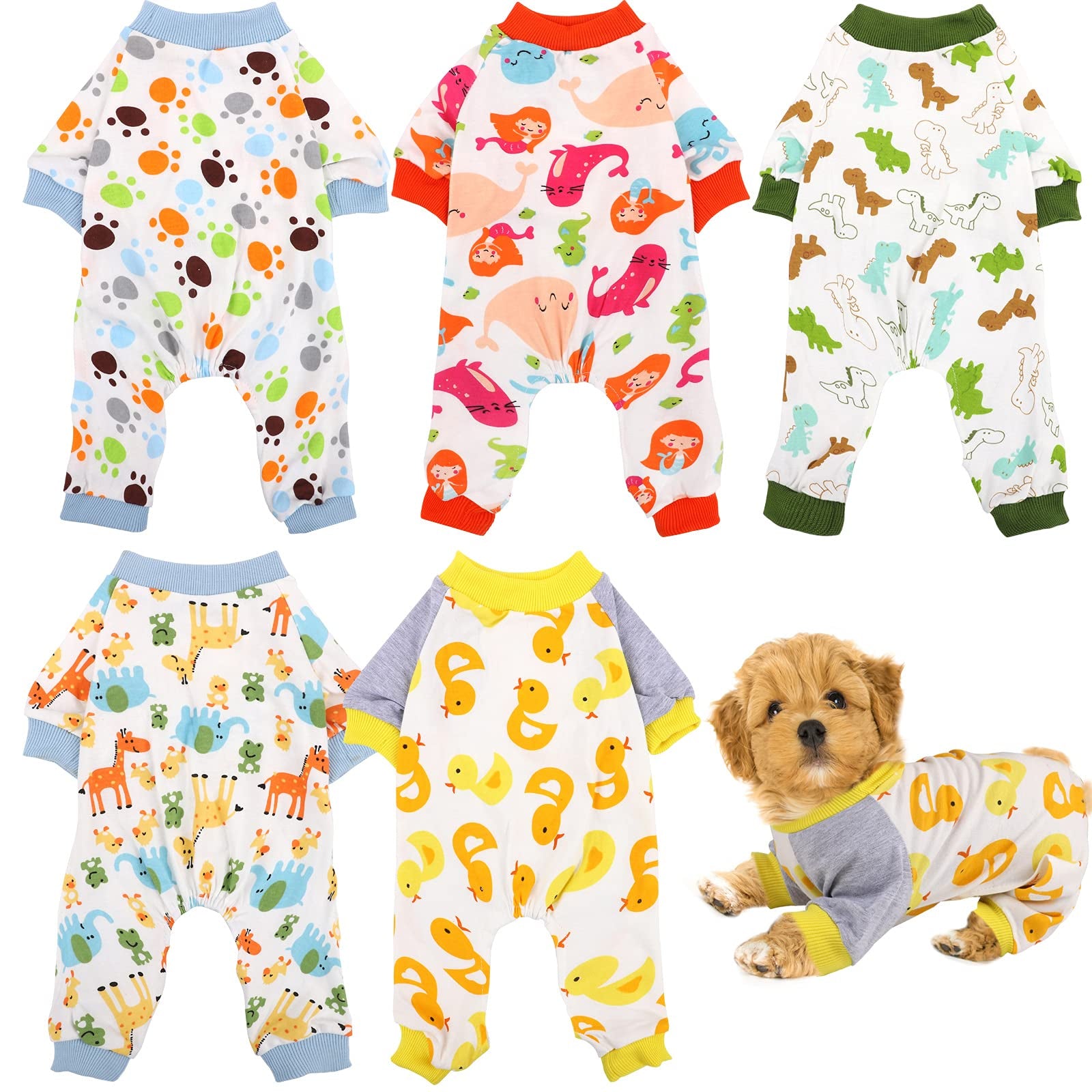 5 Pieces Puppy Dog Pajamas Pet Jumpsuit Soft Puppy Rompers Pet Dog Cute Clothes Onesies Puppy Bodysuits for Pet Puppy Dog