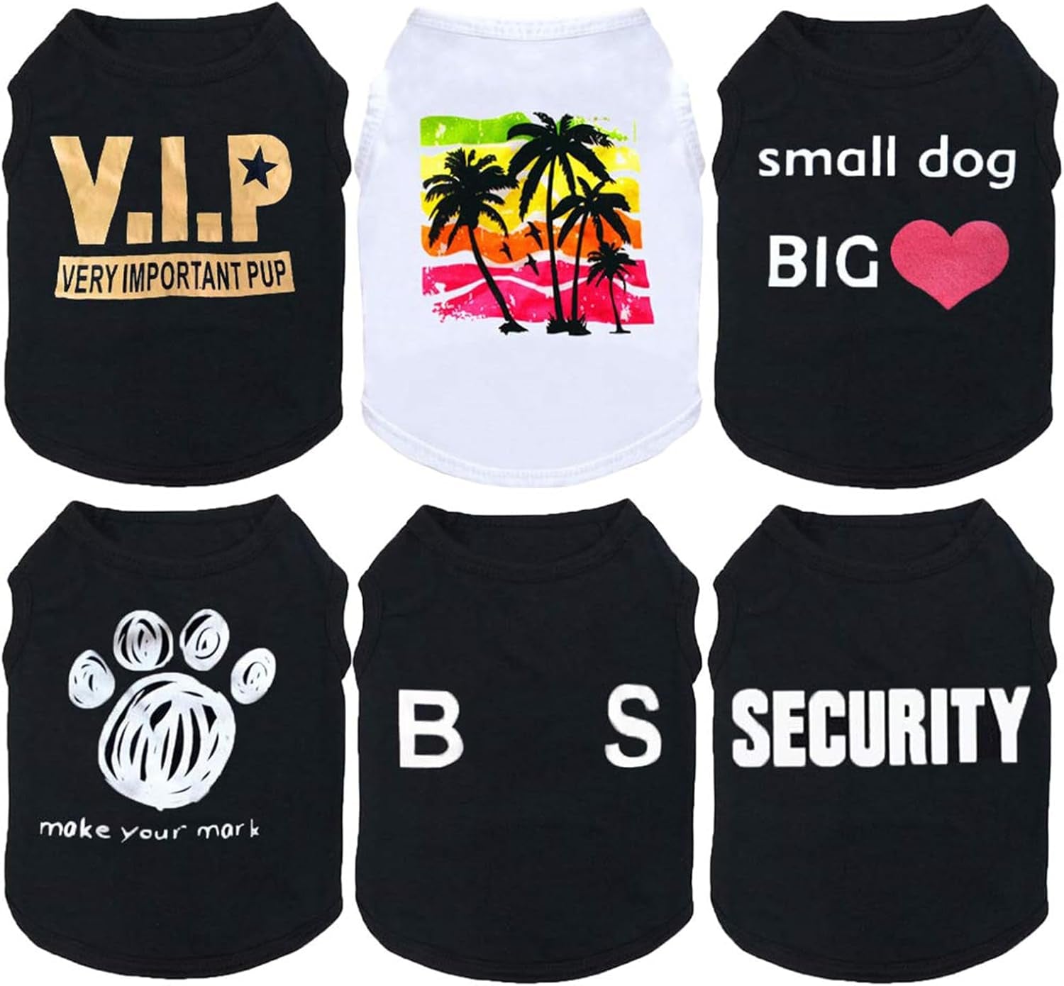 6 Pack Dog Clothes for Small Dog Black Puppy T Shirts Soft Chihuahua Clothes K9 Security Pattern Small Puppy T Shirt Summer Autumn