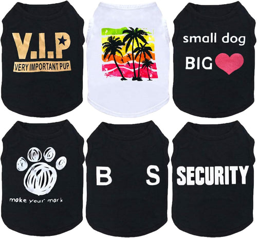 6 Pack Dog Clothes for Small Dog Black Puppy T Shirts Soft Chihuahua Clothes K9 Security Pattern Small Puppy T Shirt Summer Autumn