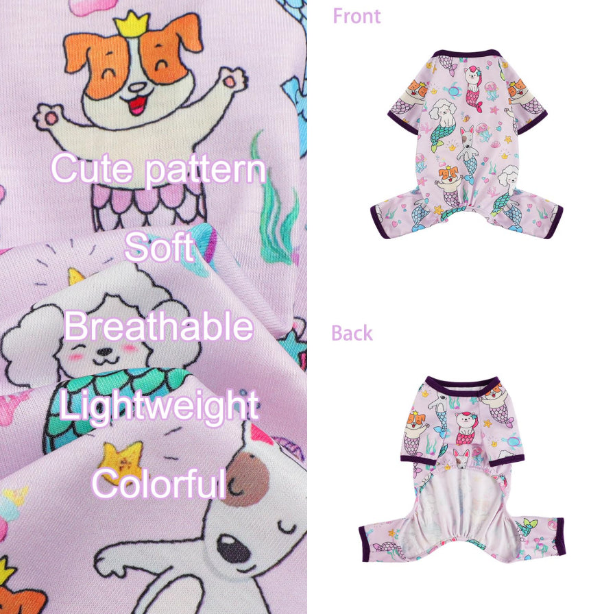 Dog Pajamas Pjs Spring Summer Dog Clothes for Small Dogs Girl Boy, Soft Stretchy Tiny Chihuahua Yorkie Puppy Clothes Doggie Onesies Cat Pet Jammies Outfit, Mermaids