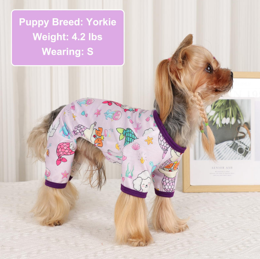 Dog Pajamas Pjs Spring Summer Dog Clothes for Small Dogs Girl Boy, Soft Stretchy Tiny Chihuahua Yorkie Puppy Clothes Doggie Onesies Cat Pet Jammies Outfit, Mermaids