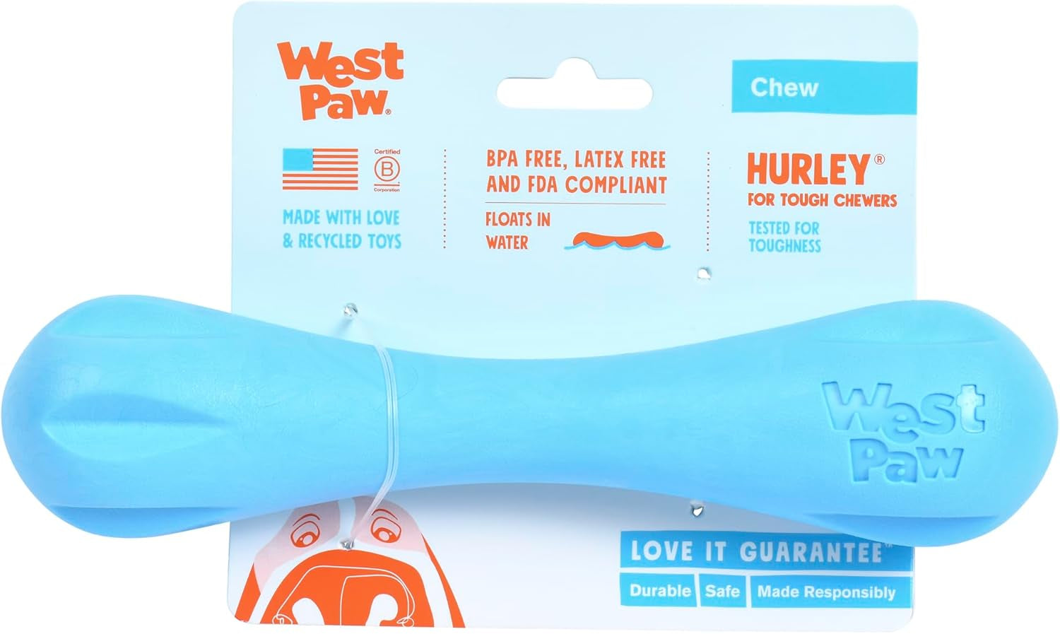 Zogoflex Hurley Dog Bone Chew Toy – Floatable Pet Toys for Aggressive Chewers, Catch, Fetch – Bright-Colored Bones for Dogs – Recyclable, Dishwasher-Safe, Non-Toxic, Large, Aqua