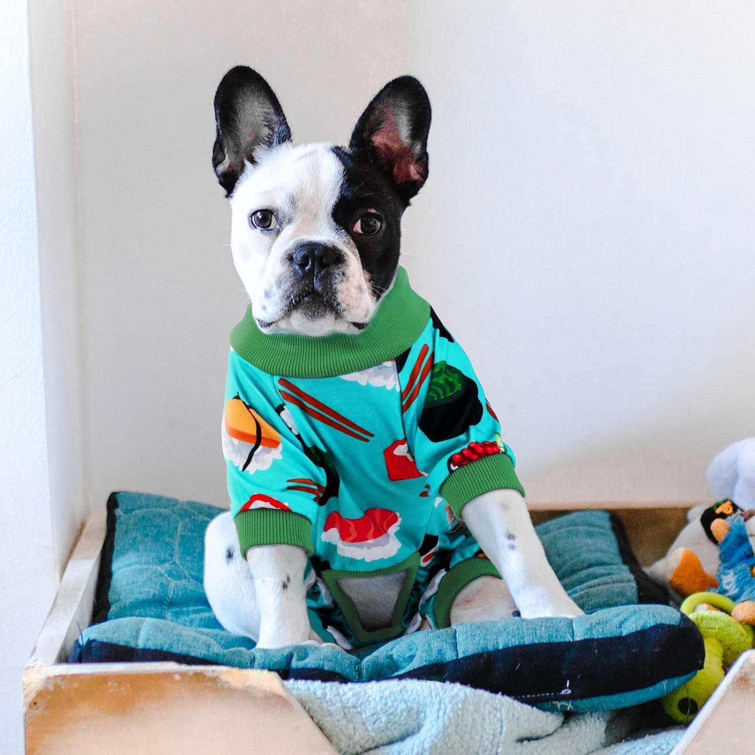 2 Pack Adorable Dog Pajamas Breathable Puppy Jumpsuit Soft Dog Clothes Fashionable Donut Sushi Pattern Dog Apparel Dog Pjs, Medium