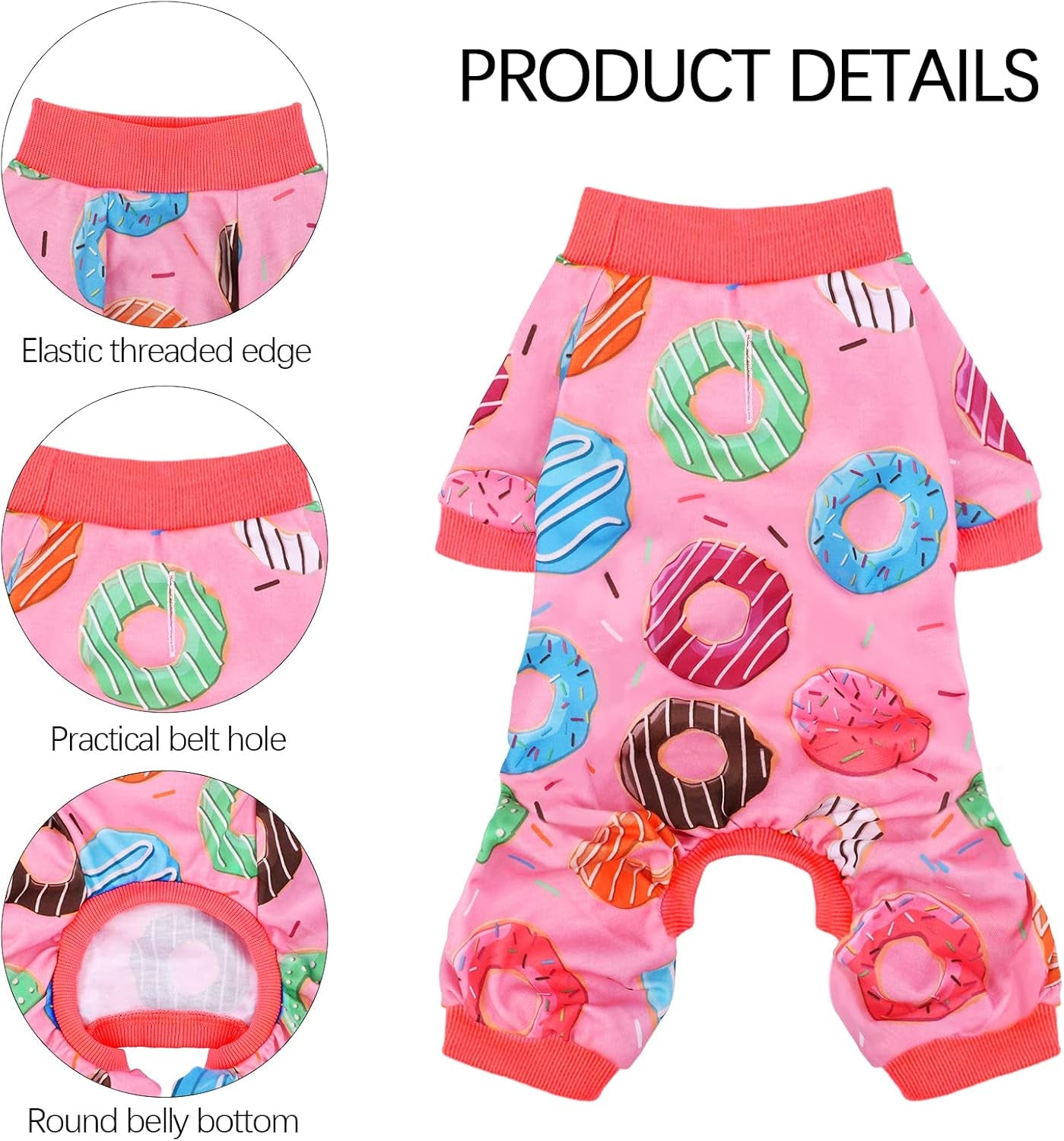 2 Pack Adorable Dog Pajamas Breathable Puppy Jumpsuit Soft Dog Clothes Fashionable Donut Sushi Pattern Dog Apparel Dog Pjs, Medium