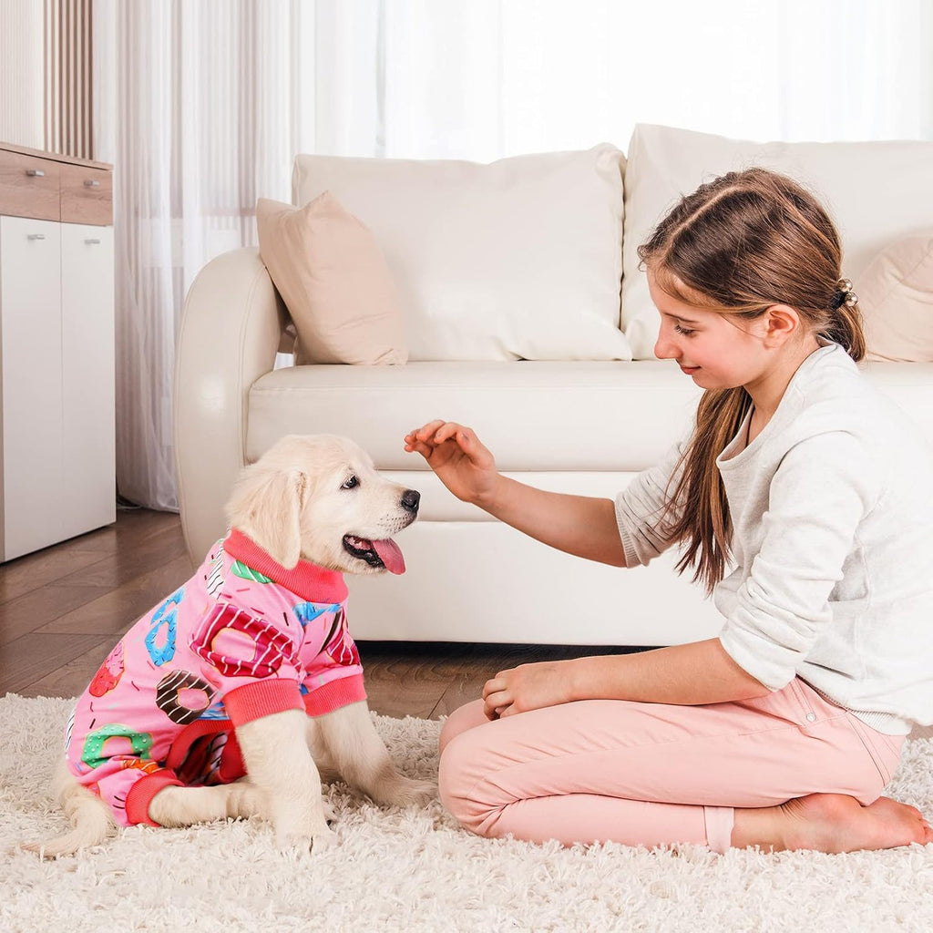 2 Pack Adorable Dog Pajamas Breathable Puppy Jumpsuit Soft Dog Clothes Fashionable Donut Sushi Pattern Dog Apparel Dog Pjs, Medium