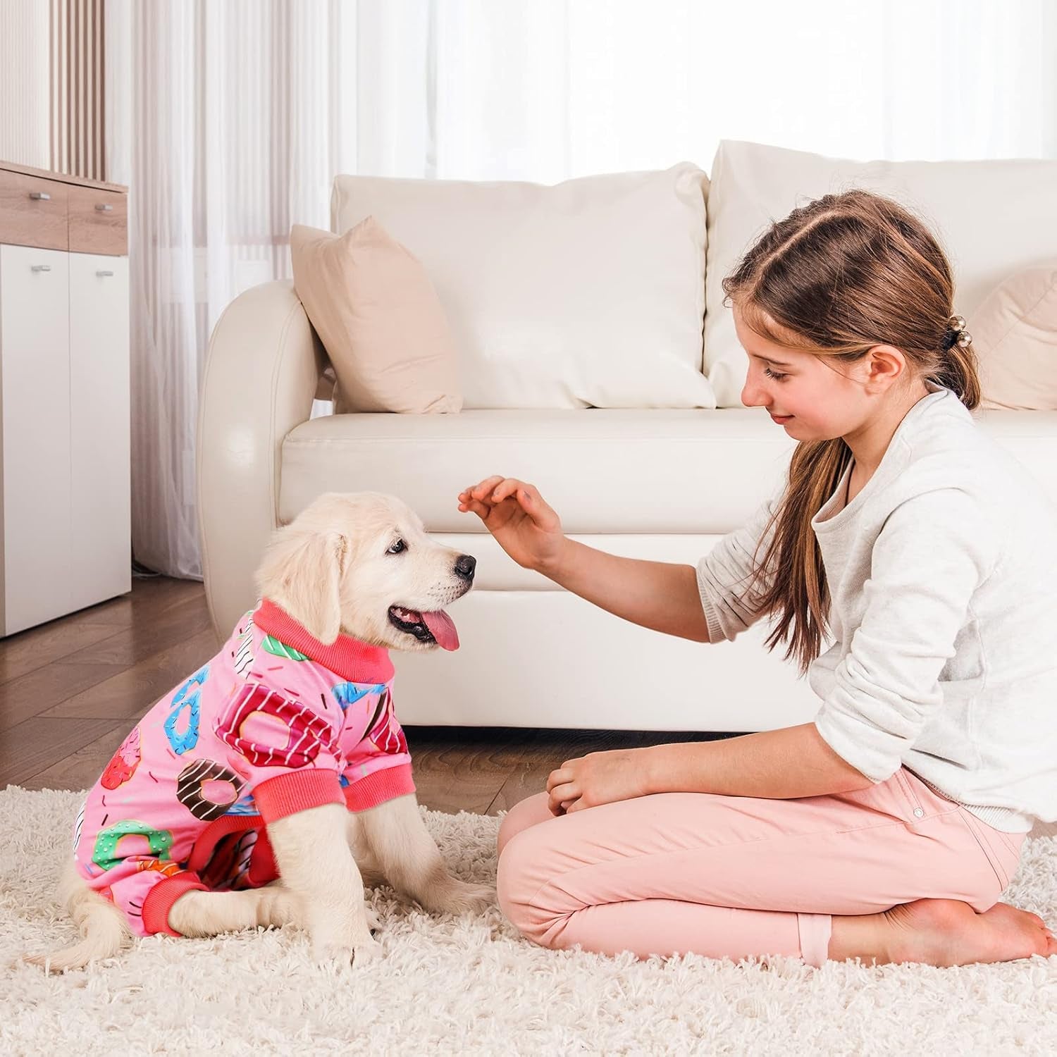 2 Pack Adorable Dog Pajamas Breathable Puppy Jumpsuit Soft Dog Clothes Fashionable Donut Sushi Pattern Dog Apparel Dog Pjs, Medium