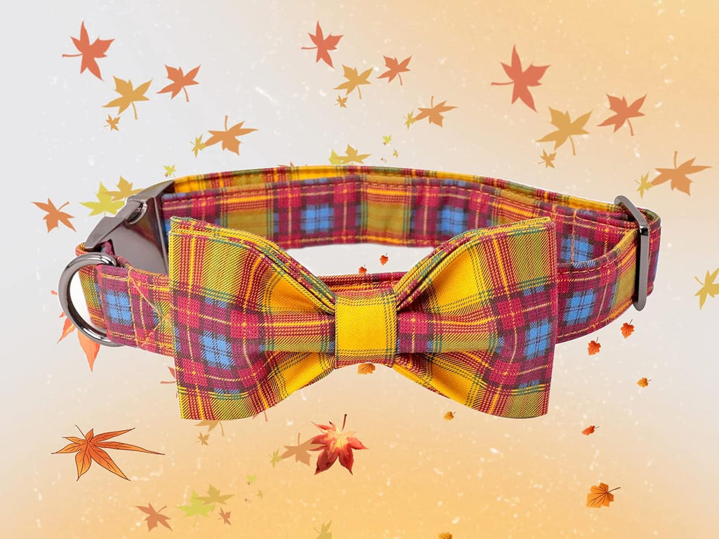Fall Dog Collars, Soft Bowtie Dog Collar, Puppy Collar Adjustable Heavy Duty Dog Collar with Bow for Medium Dogs