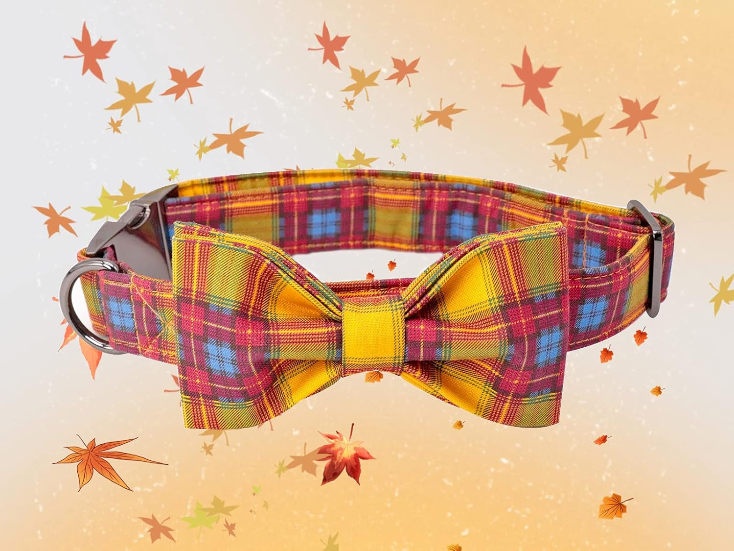 Fall Dog Collars, Soft Bowtie Dog Collar, Puppy Collar Adjustable Heavy Duty Dog Collar with Bow for Medium Dogs
