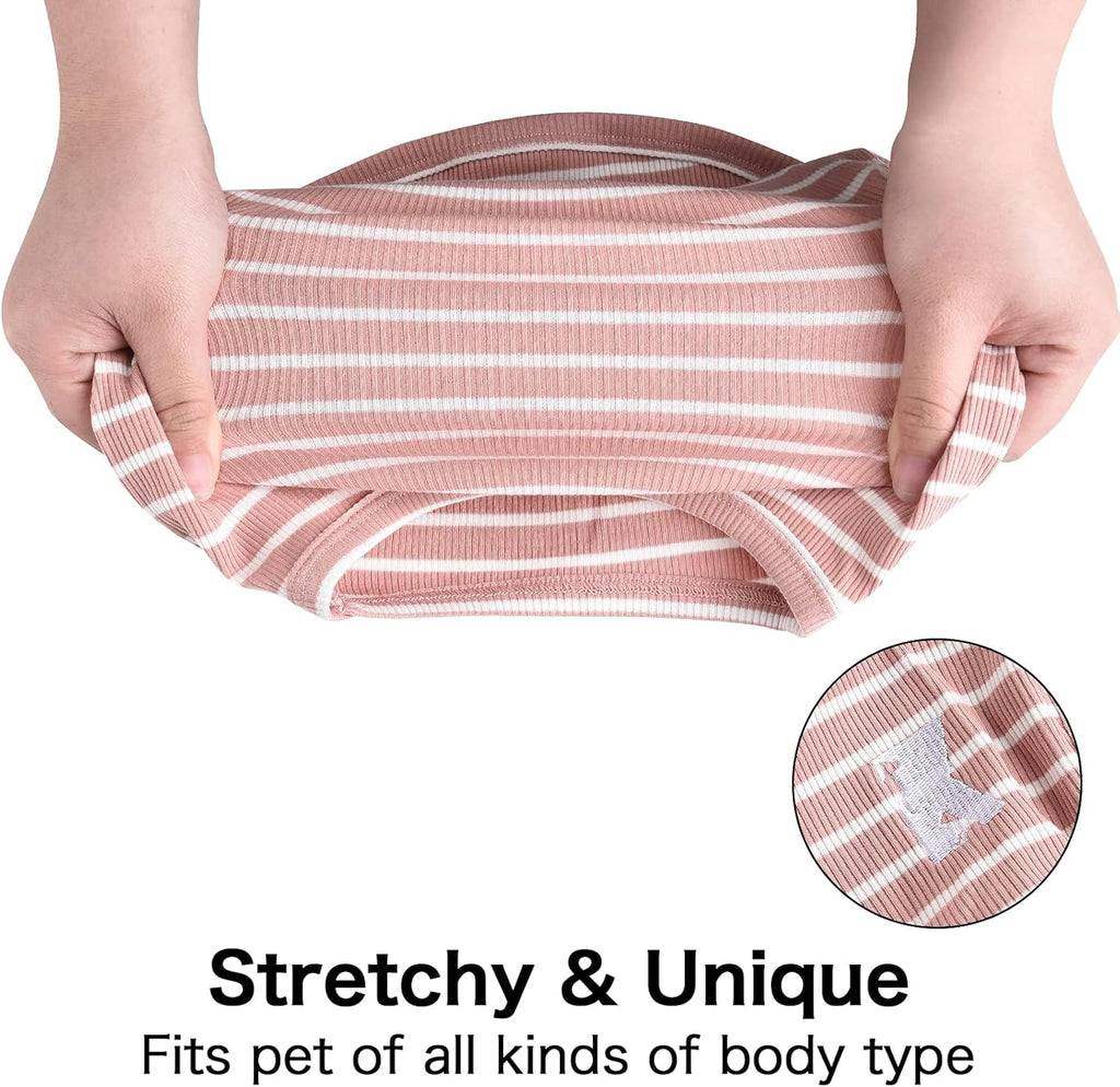 Dog Shirt Vest Lightweight Stretchy Dog T-Shirts Soft Cool Shirts Sleeveless Stripe Vests Breathable Clothes for Puppy Kitty Cats Small Medium Large Dogs 2 Pack Pink + Green [ 5XL ]