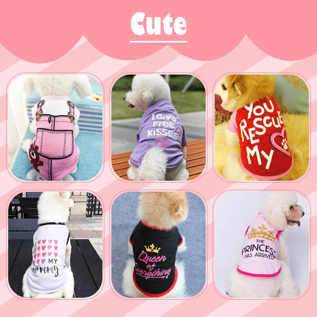 6 Pack Dog Clothes for Small Dogs Boy and Girl, Soft and Breathable Puppy Kitten Dog Shirts with Letters for Pet Dogs Cats,Dog T-Shirts Apparel Sleeveless Vests for Chihuahua Yorkies